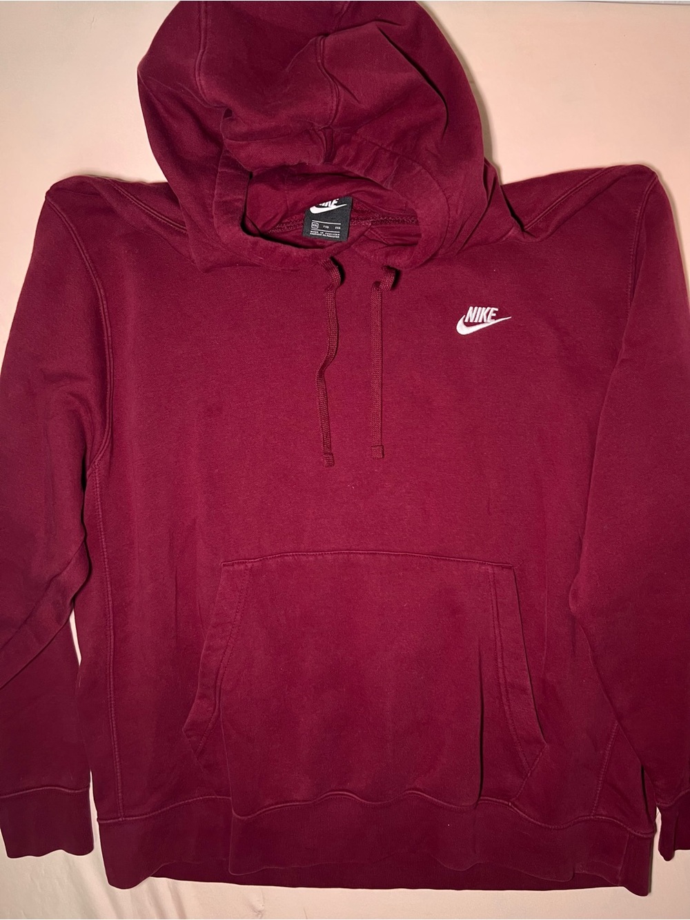 Nike Men's Burgundy Crewneck Hoodie with White Swoosh